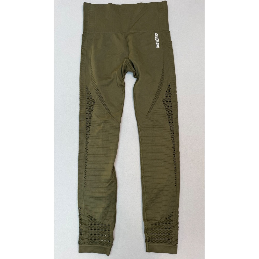 Gymshark Energy+ Seamless Leggings Olive Green High Waisted Eyelet Mesh Tights
